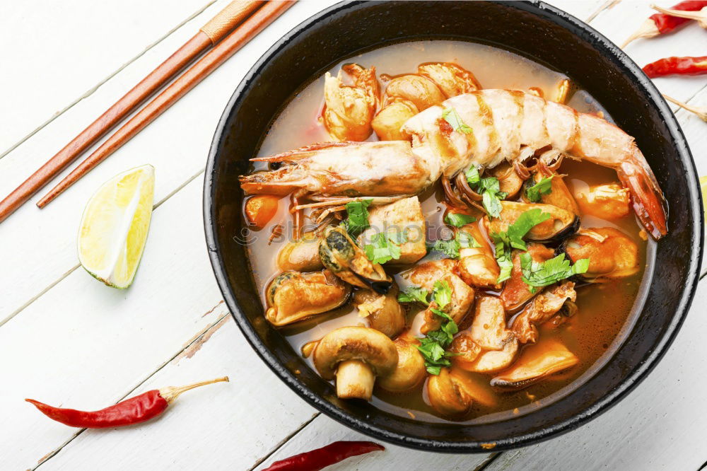 Similar – Image, Stock Photo Coconut peas soup with prawns