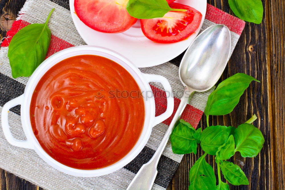 Image, Stock Photo Quark in red peel with strawberries