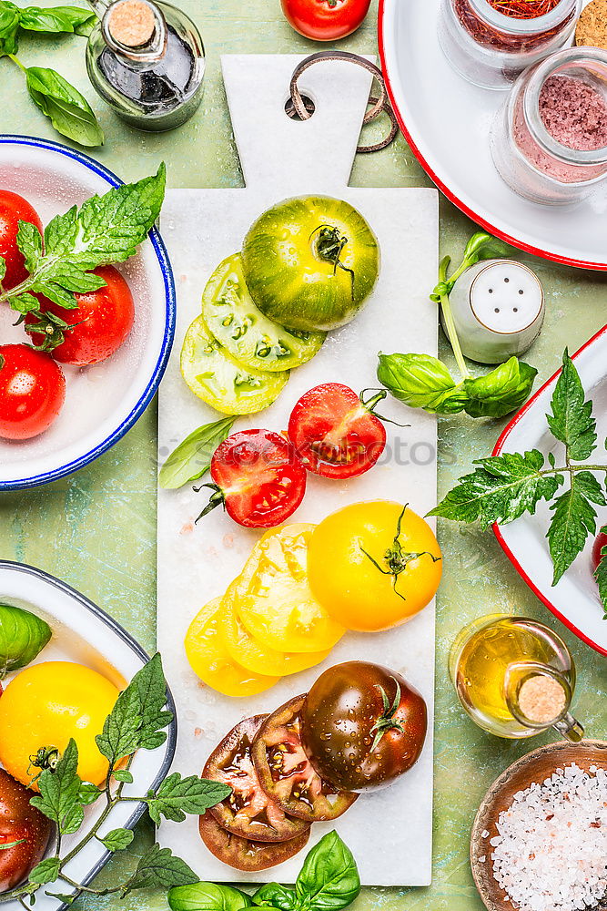 Similar – Image, Stock Photo Colorful tomatoes in enamel bowls