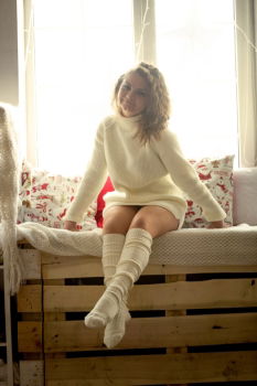 Similar – Happy young blond woman next to urban door.