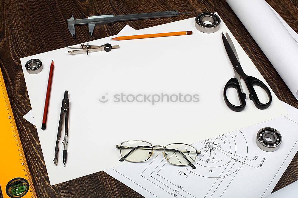 Similar – Image, Stock Photo workplace with tablet pc, notepads, camera and pen