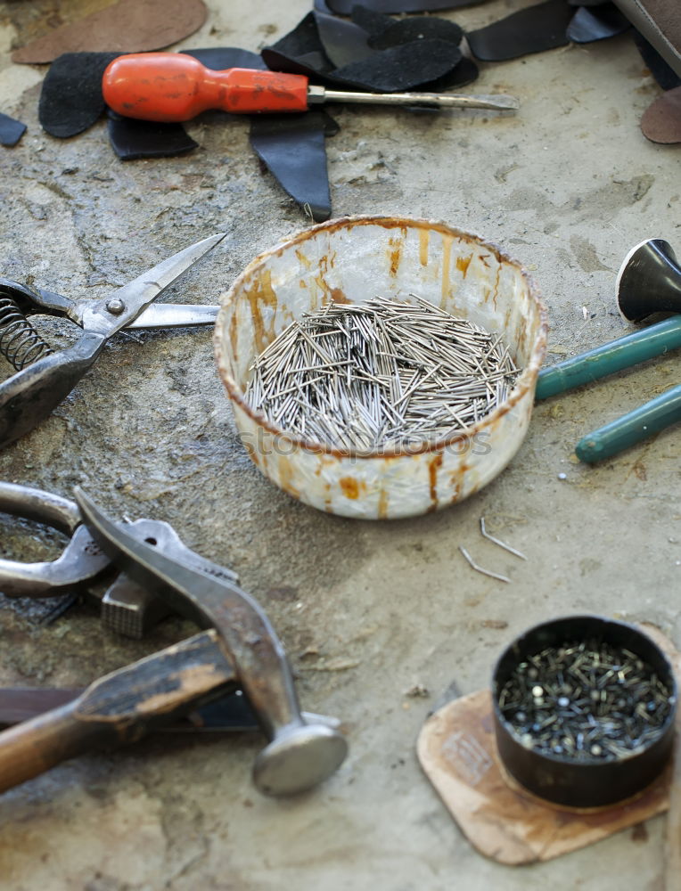 Image, Stock Photo Top view of different goldsmiths tools on the jewelry workplace.