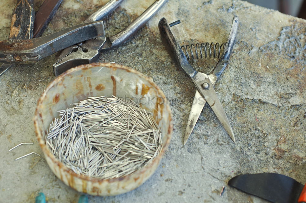 Similar – Image, Stock Photo Top view of different goldsmiths tools on the jewelry workplace.