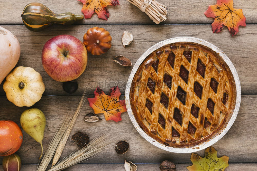 Similar – Image, Stock Photo baked round apple pie and one cut piece on a plate