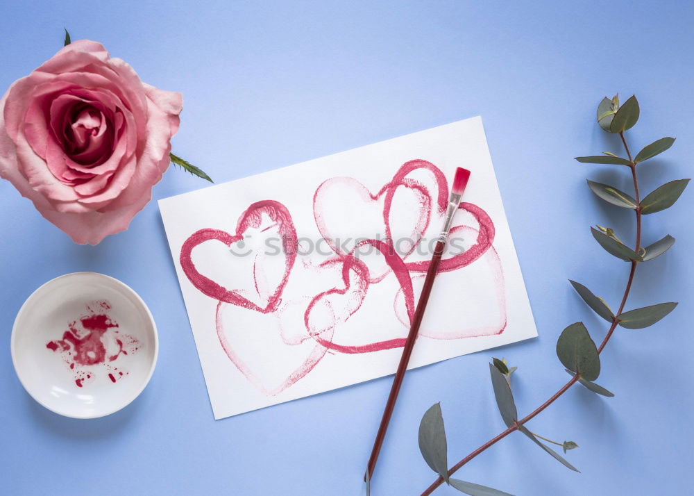 Similar – Image, Stock Photo Heart of pink rose petals on turquoise blue background