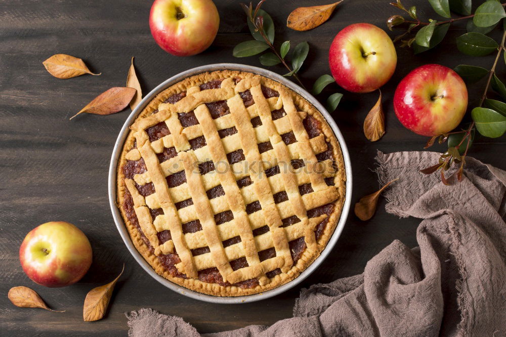 Similar – Image, Stock Photo baked round apple pie and one cut piece on a plate