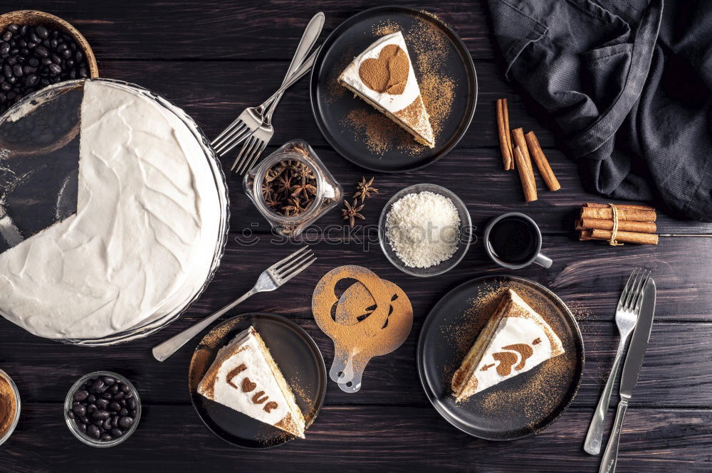 Similar – Image, Stock Photo Traditional apple pie and slice with sweet condiments.