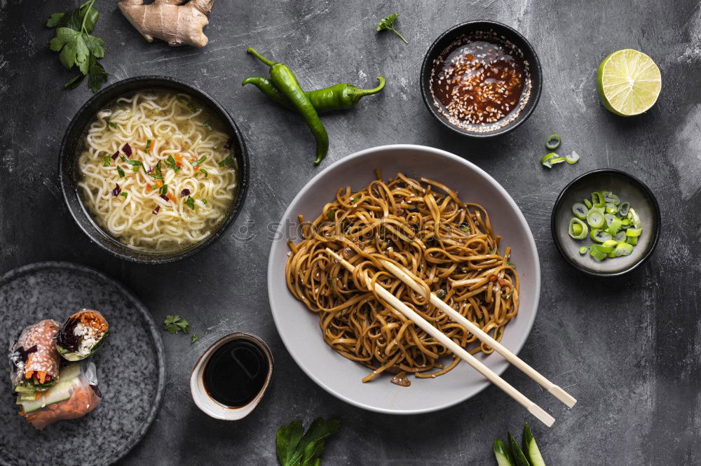 Similar – Image, Stock Photo Asian noodle pan with chicken and vegetables