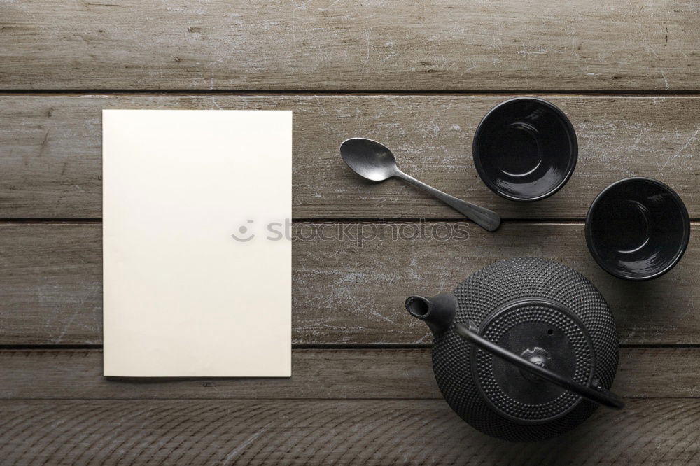 Similar – Grill pan and wooden kitchenware on a brown wooden surface