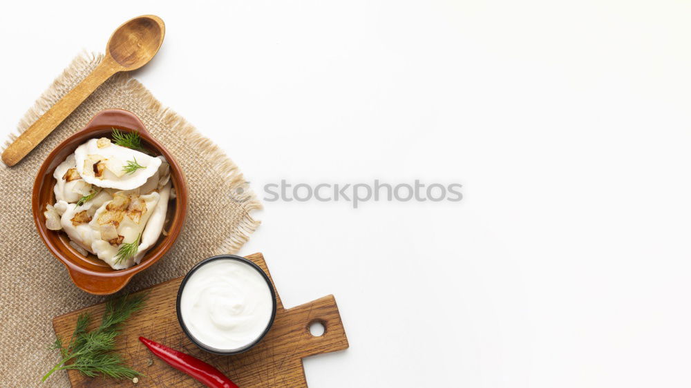 Similar – Image, Stock Photo Modern sustainable food delivery with eco friendly packaging and cutlery. Healthy Asian take away food : salad bowl with salmon on grey concrete kitchen table. Top view.