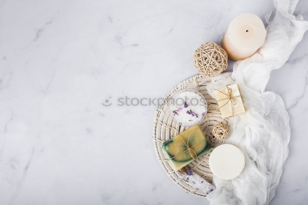 Image, Stock Photo Spa and massage accessories with fresh herbs