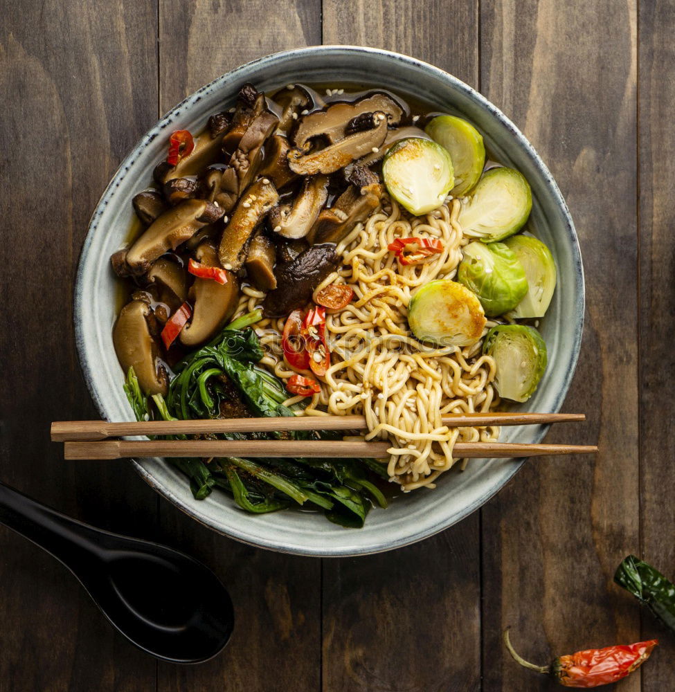 Similar – Image, Stock Photo Asian noodle pan with chicken and vegetables