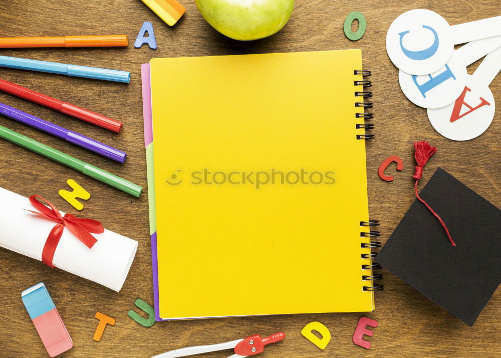 Similar – Minimal work space Colorful background with many crayons,