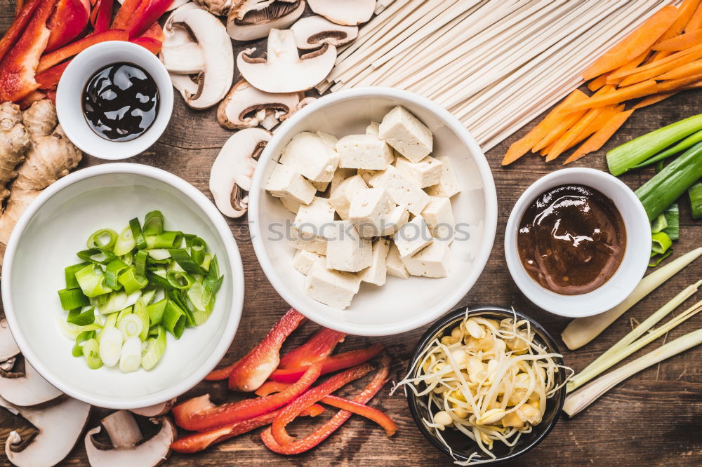 Image, Stock Photo Asian cuisine. Ingredients for Stir Fry with tofu and noodles