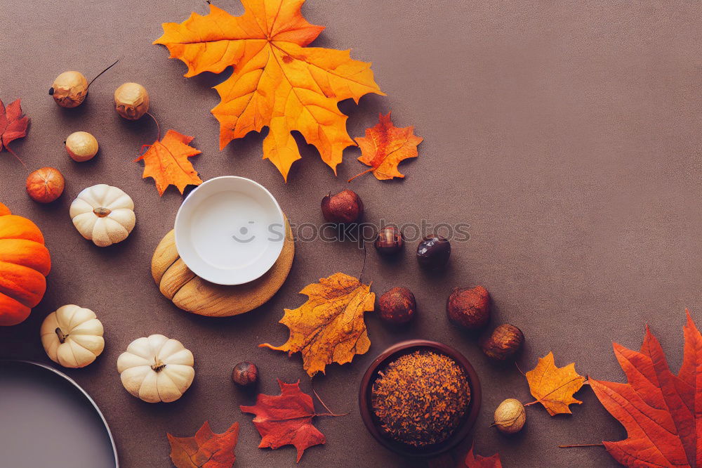 Similar – top view of cozy autumn breakfast on table