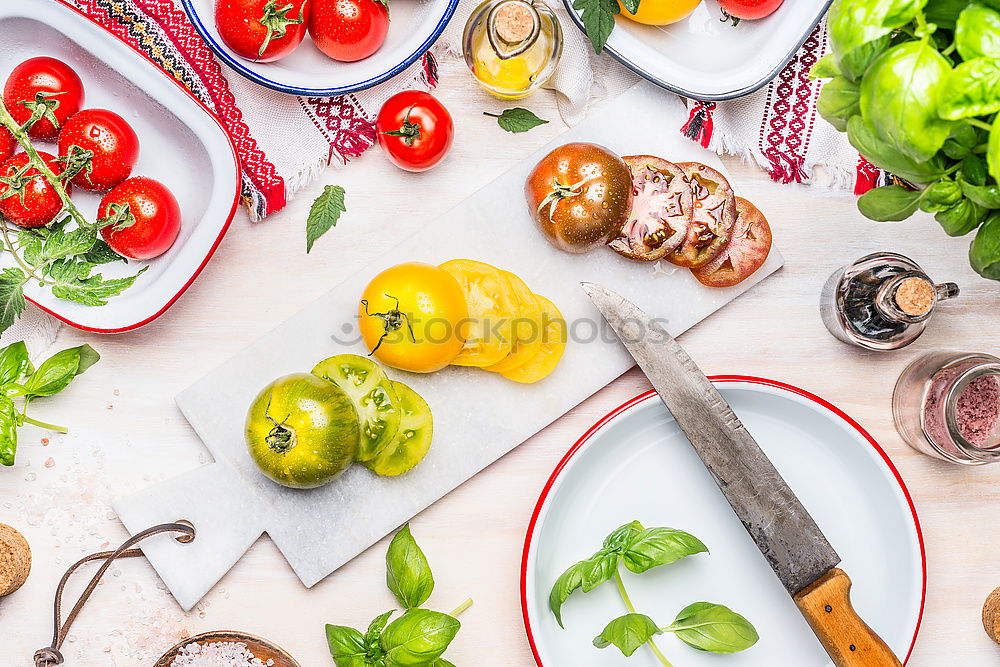 Similar – Image, Stock Photo Variety of colorful tomatoes with salad ingredients