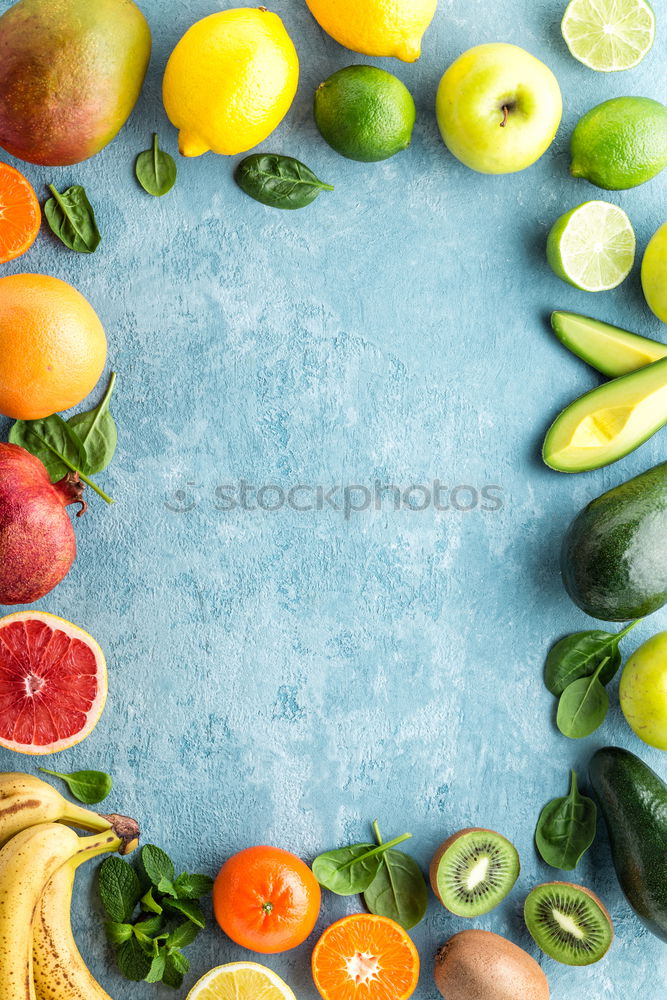 Similar – Image, Stock Photo colorful tropical fruits on blue wooden background