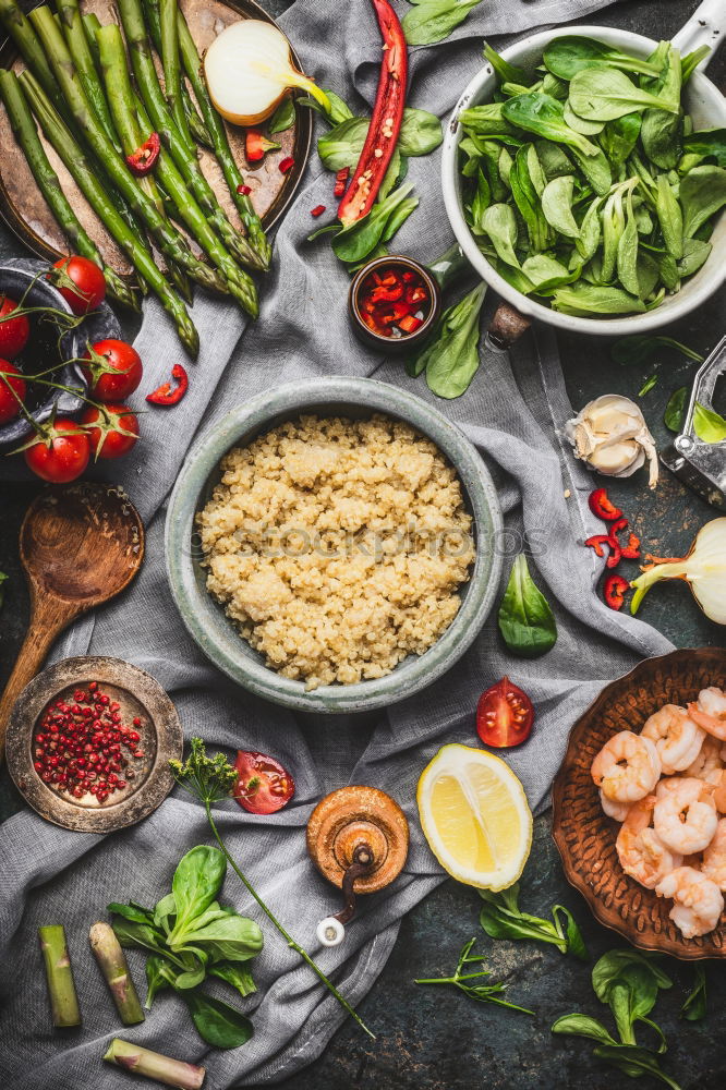 Image, Stock Photo Healthy salad with asparagus and cooked quinoa seeds