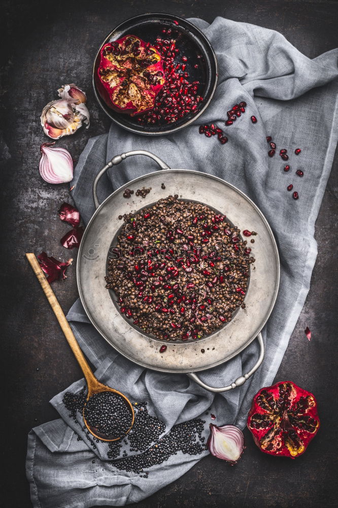 Similar – Image, Stock Photo Open pomegranate with seeds in a rustic bowl