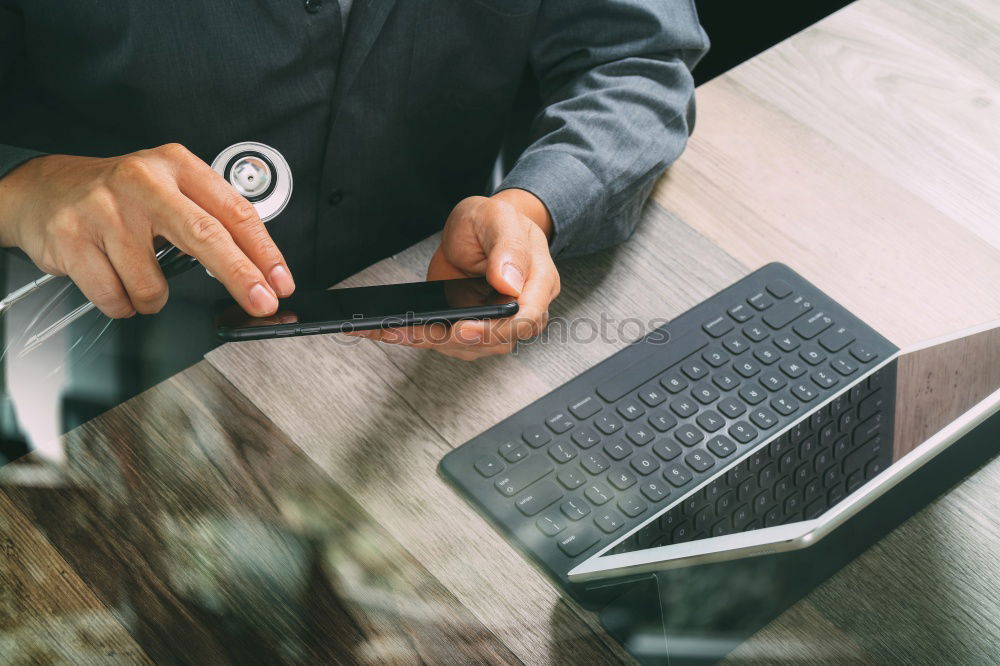 Similar – Woman with cup and smartphone in outside cafe