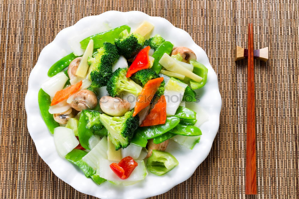 Image, Stock Photo Vegan tofu salad with tomatoes and lamb’s lettuce in bowl