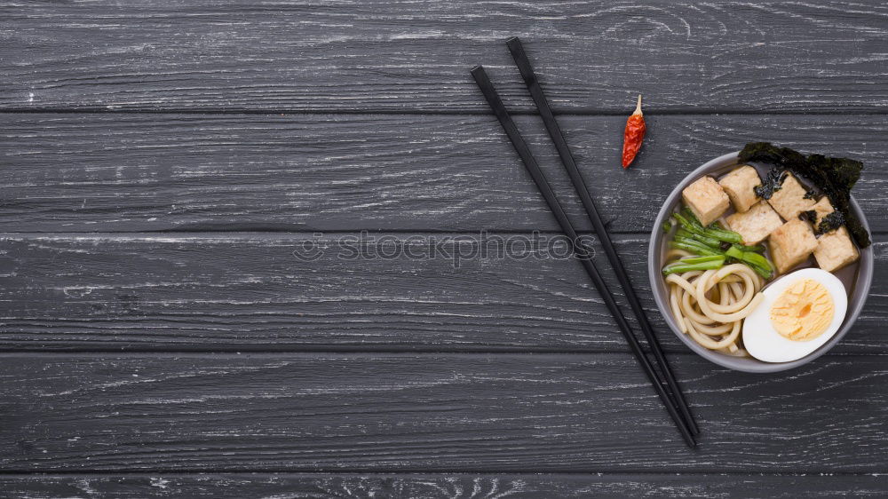 Similar – Image, Stock Photo Ramen with noodles, egg and scallion