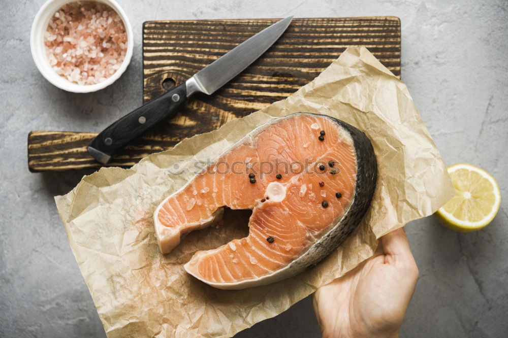 Image, Stock Photo Roasted salmon and vegetables