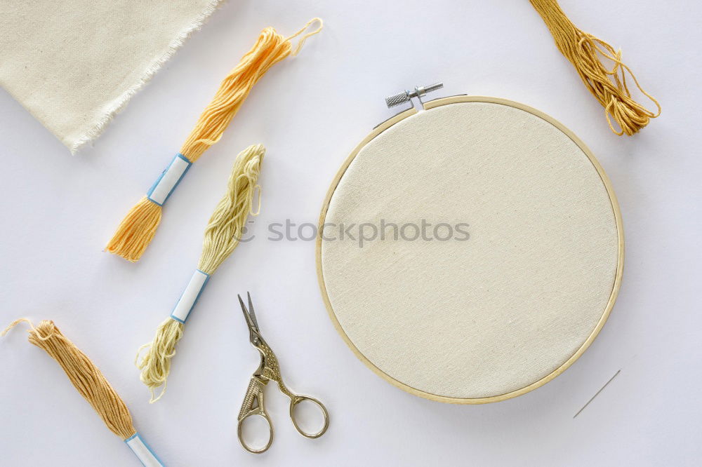 Threads in spools with white cloth for the embroidery