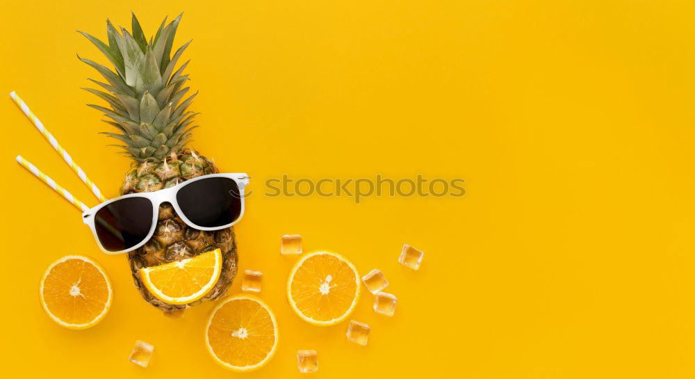 Similar – Straw hat with sunglasses and tropical leaves