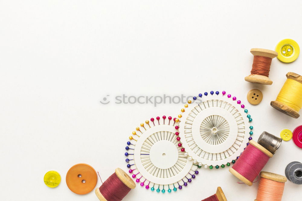 Similar – Image, Stock Photo Set of scattered sewing accessories on white wooden table