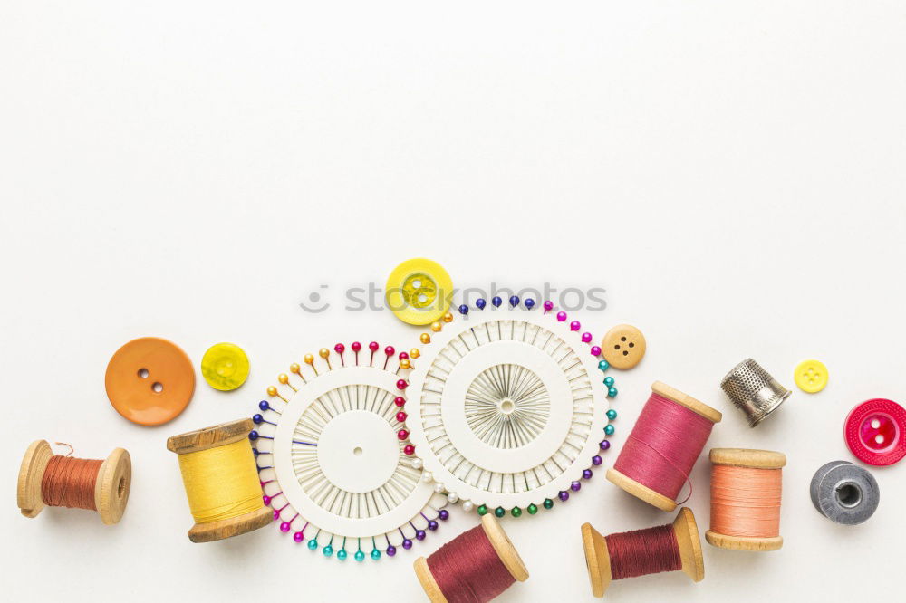 Similar – Image, Stock Photo Set of scattered sewing accessories on white wooden table