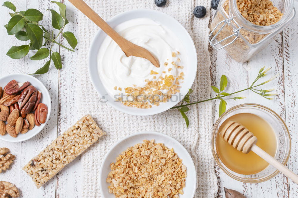 Similar – Image, Stock Photo Chia pudding parfait, layered with banana and granola