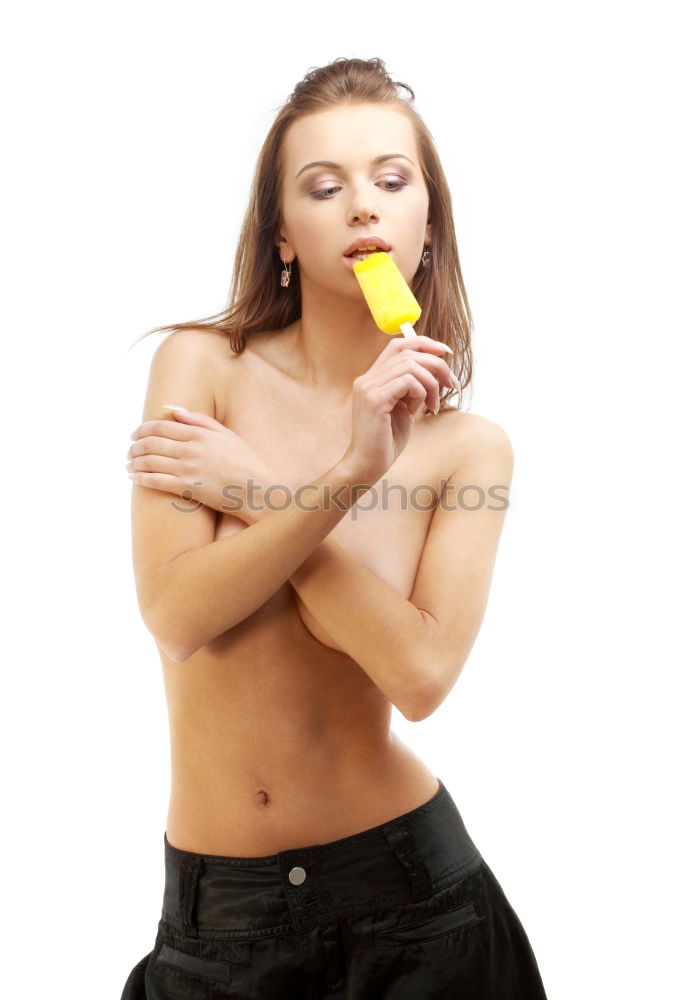 Similar – Image, Stock Photo Young woman eating lemon ice creams