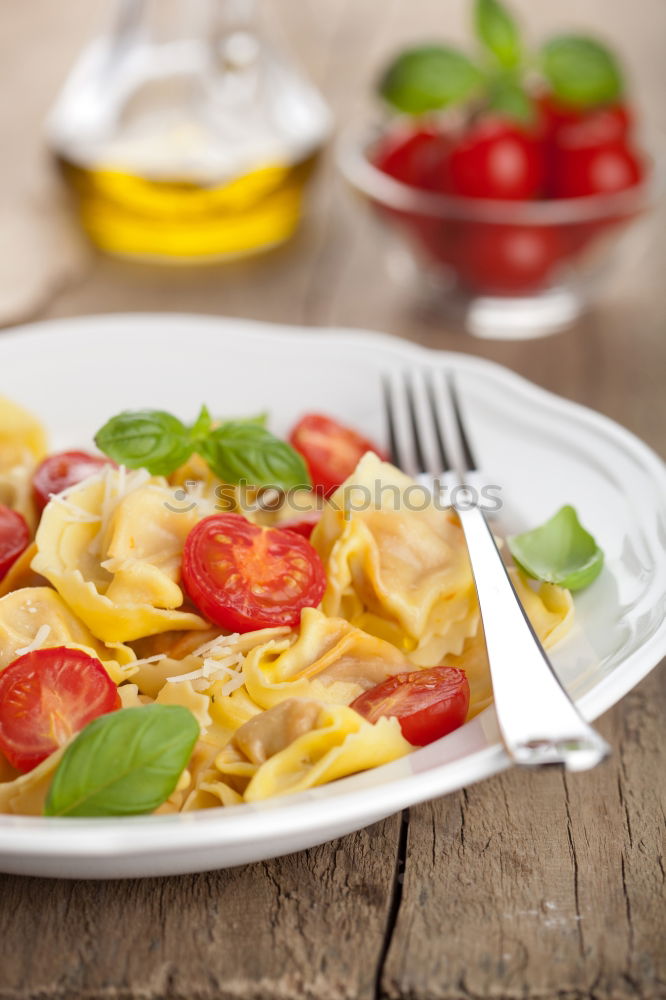 Similar – Image, Stock Photo Tortellini with tomatoes and vegetable sauce