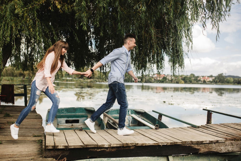 Similar – happy couple walking outdoor in midseason