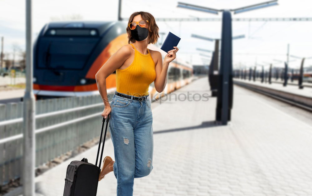 Similar – Image, Stock Photo Young woman waiting her train in a subway station