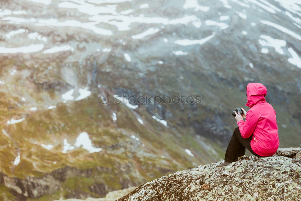 Image, Stock Photo Young woman crossing the Alps