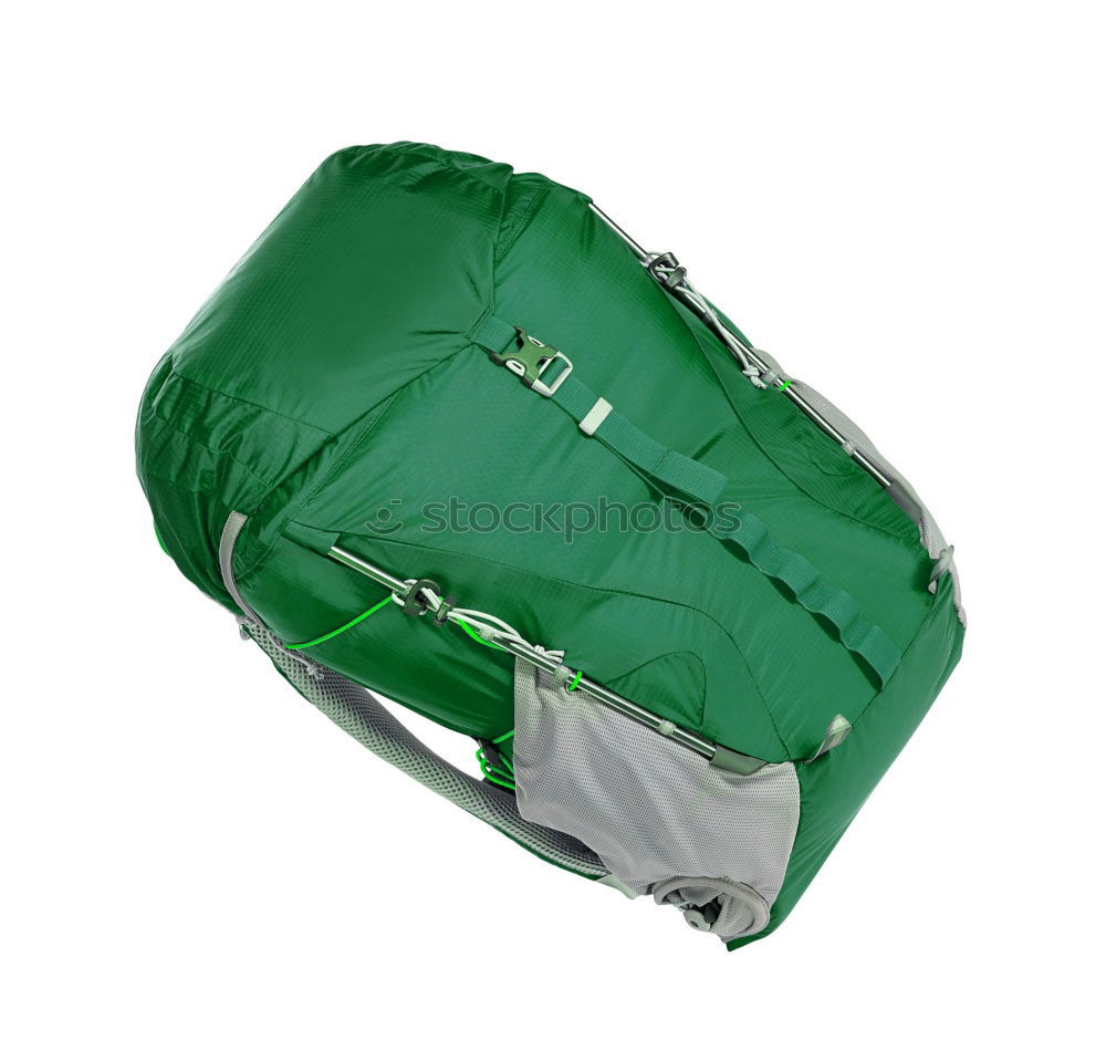 Image, Stock Photo Green school backpack on brown wooden table