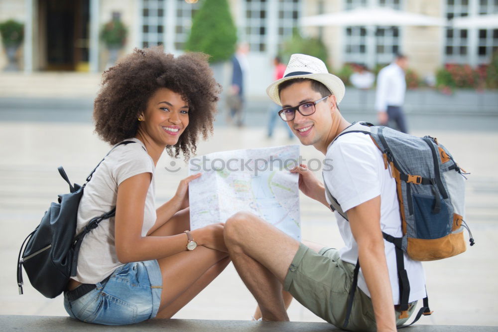 Similar – Image, Stock Photo Cheerful women posing at fence