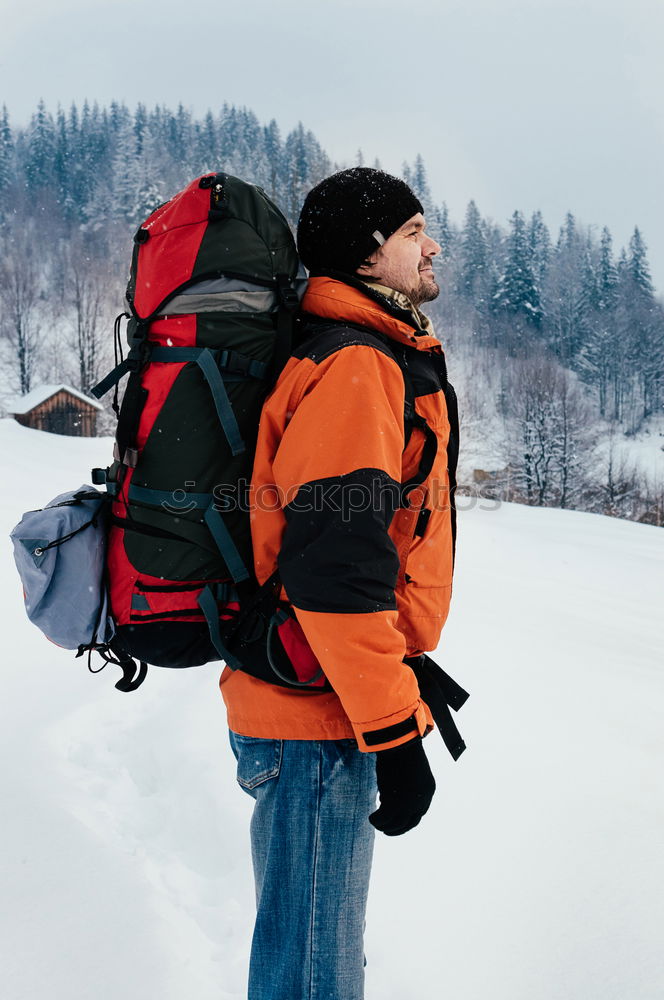 Similar – Image, Stock Photo Boy using the mobile phone during the winter trip