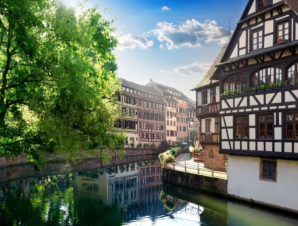 Similar – Image, Stock Photo Little Venice. Venice flair in Bamberg.  The river, the old half-timbered houses and blue sky.