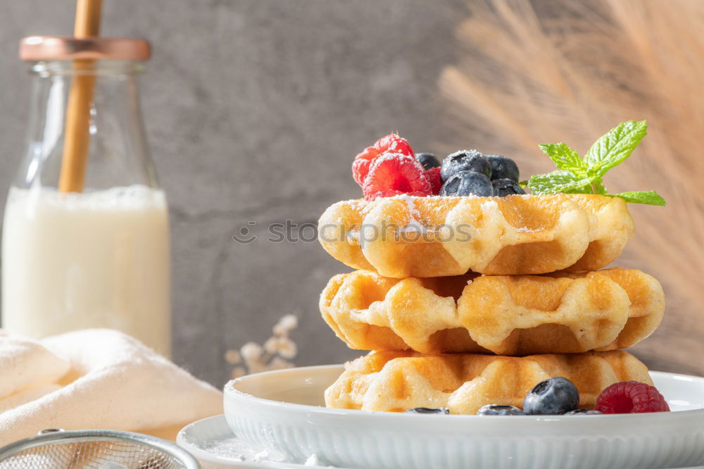 Image, Stock Photo Breakfast belgian with waffles with ice cream
