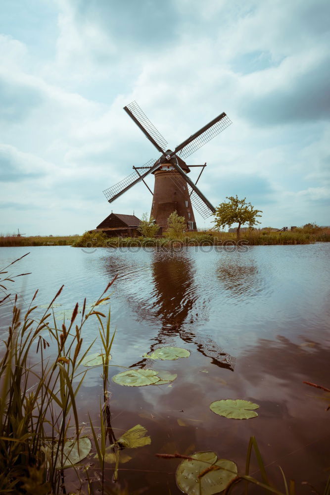 Similar – Image, Stock Photo charming windmill by lake at misty sunrise