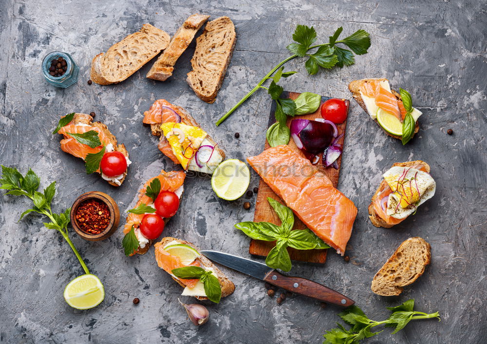 Similar – Italian meat platter with antipasti and ciabatta bread