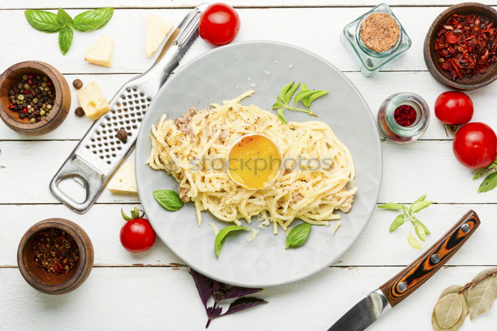 Similar – Spaghetti seafood in plate, top view