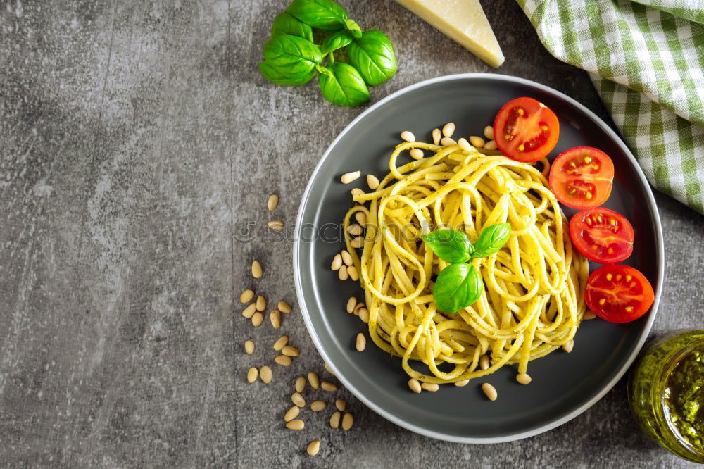 Similar – Image, Stock Photo Spaghetti pasta with tomato sauce, basil and cheese