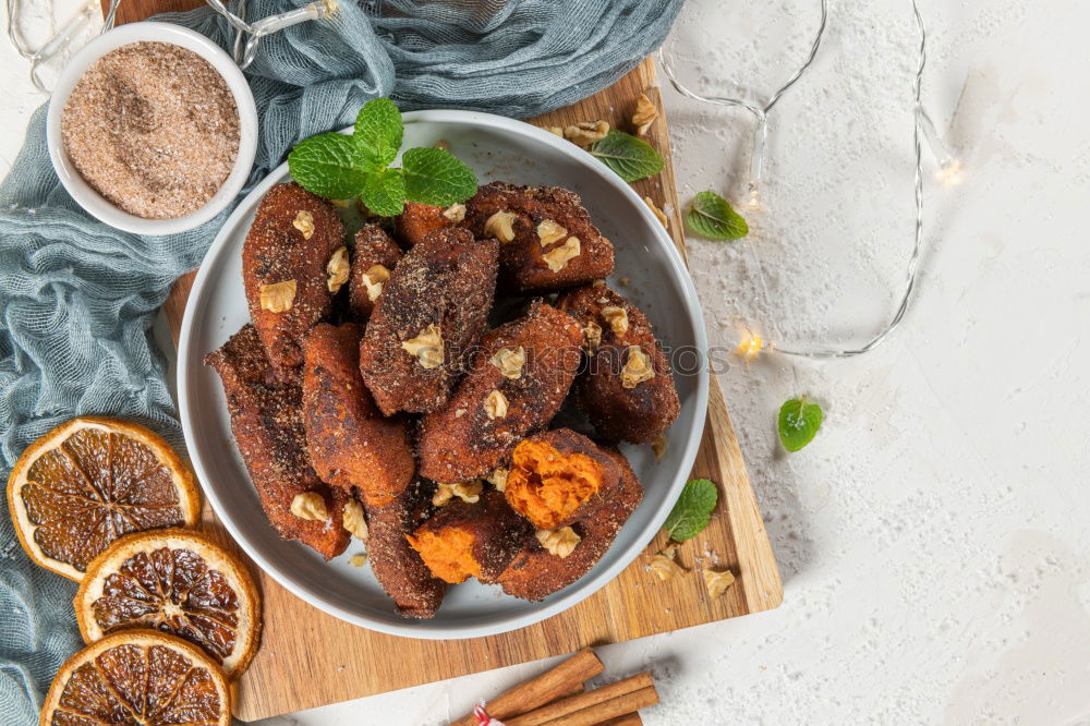 Similar – Image, Stock Photo Dried fruits and nuts in handmade pottery bowls