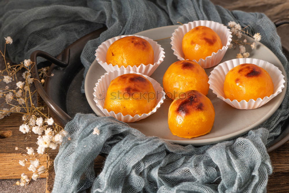 Similar – Image, Stock Photo Peaches with cheese and honey in a baking tin