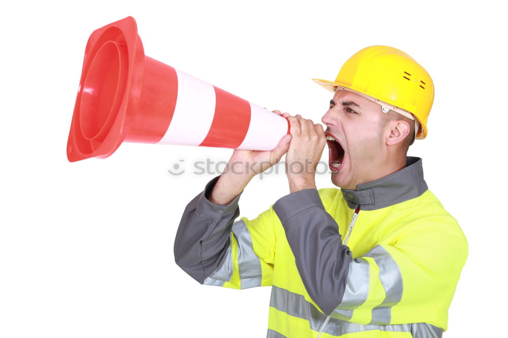 Similar – Image, Stock Photo Woman in warning vest making announcement with megaphone