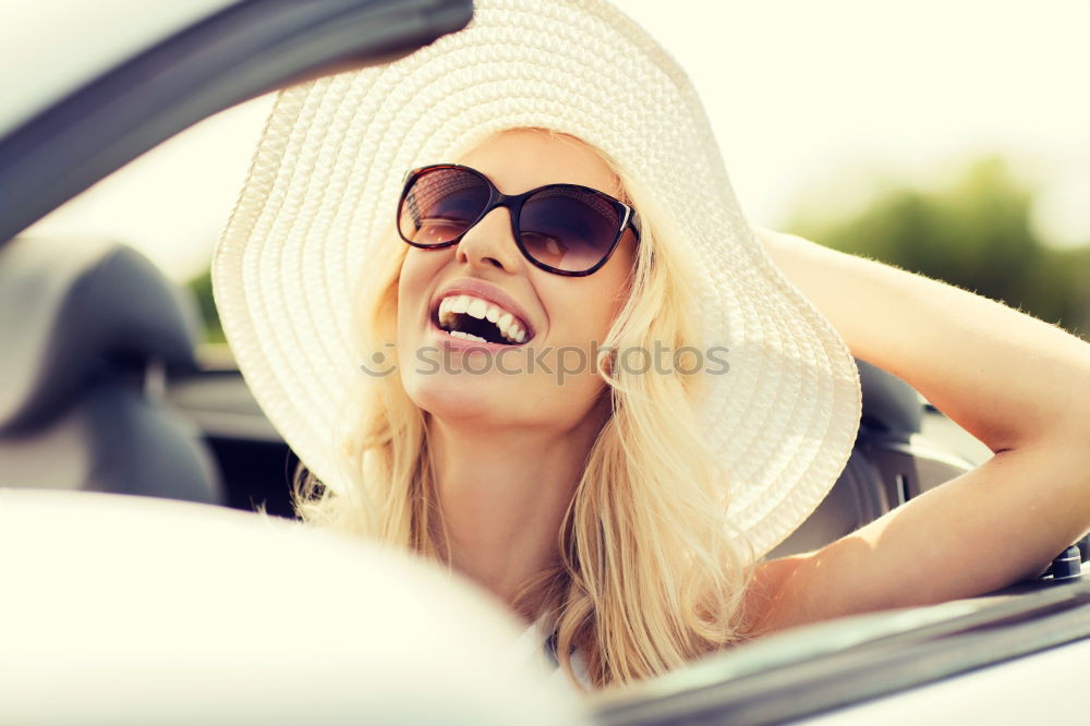 Similar – Image, Stock Photo happy child girl looking out the car window